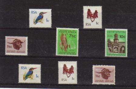 RSA 1969/1972 1ST DEFINITIVE SET OF 8 MINT SINGLES WITH 5MM PHOSPHOR BANDS SWISS and HARRISON PAPER