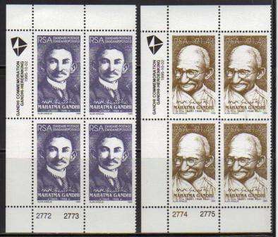 RSA 1995 MAHATMA GANDHI SET OF 2 MNH CONTROL BLOCKS OF 4