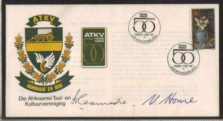 RSA 1980 ATKV COM COVER SIGNED HOOFVOORSITTER and UITVOERENDE-DIREKTEUR