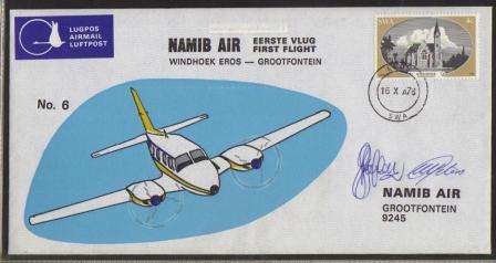 AVIATION 1978 NAMIB AIR FLIGHT COVER #6 - FIRST FLIGHT WINDHOEK EROS - GROOTFONTEIN - SIGNED BY 2