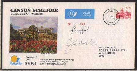 AVIATION 1987 NAMIB AIR FLIGHT COVER # 26 - UPINGTON - WINDHOEK - SIGNED BY 2