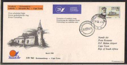 AVIATION 1989 NAMIB AIR FLIGHT CARD #28 - WINDHOEK - CAPE TOWN