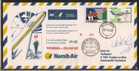 AVIATION 1990 NAMIB AIR SIGNED FLIGHT CARD #38 - WINDHOEK - FRANKFURT