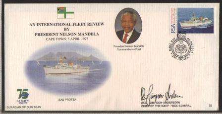 SA NAVY COM COVER #22 - INTERNATIONAL FLEET REVIEW BY PRESIDENT NELSON MANDELA 1997 SIGNED BY CHIEF