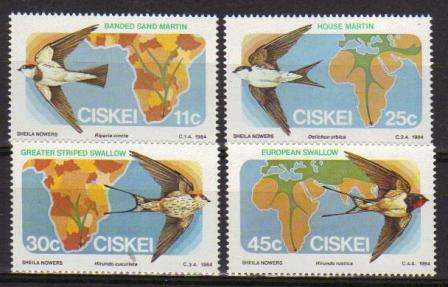THEMATIC - BIRDS - 1984 MNH SET OF 4 CISKEI MIGRATORY BIRDS