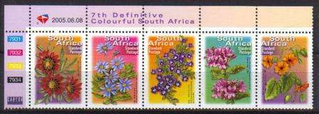 RSA 2005 7TH DEFINITIVE STANDARD POSTAGE FLOWERS MNH CONTROL STRIP 7931-7934 OF 5 DATED 2005/06/08
