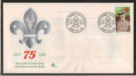 RSA 1982 BOY SCOUTS OFFICIAL FDC 3.34 VARIETY WITH BROKEN P ON 2ND DATE STAMP