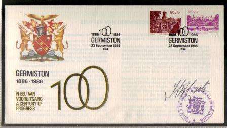 RSA 1986 GERMISTON CENTENARY COM COVER SIGNED BY THE MAYOR