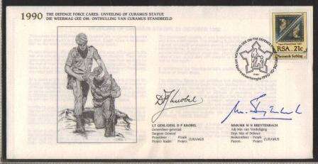 MILITARY COM COVER - 1990 UNVEILING CURAMUS STATUE SIGNED SURGEON GENERAL and DEPUTY MIN DEFENCE