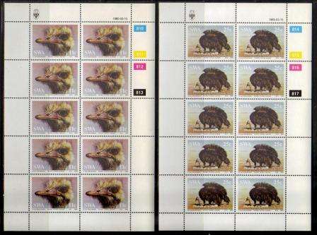 SWA 1985 OSTRICHES SET OF 4 MNH FULL SHEETS OF 10
