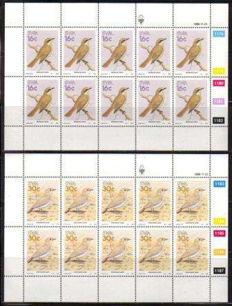 SWA 1988 BIRDS OF SWA SET OF 4 MNH FULL SHEETS OF 10