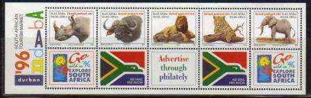 RSA 1996 BIG 5 INDABA 96 MNH MINIATURE SHEET WITH ADVERTISING LABELS