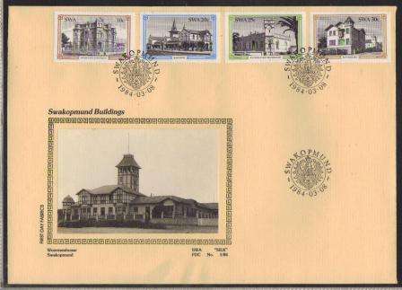 SWA 1984 SWAKOPMUND BUILDINGS LIMITED EDITION SILK FDC # 1/84