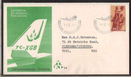 AVIATION 1977 TRANSKEI AIRWAYS FLIGHT COVER JOHANNESBURG - UMTATA