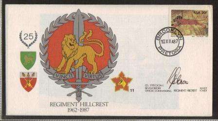 SA ARMY COM COVER # 11 - 25 YEARS REGIMENT HILLCREST - SIGNED IN BLACK