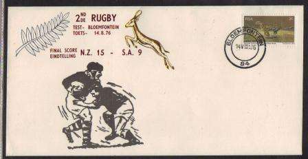 RUGBY COM COVER - RSA 1976 ALL BLACK RUGBY TOUR 2ND TEST BLOEMFONTEIN
