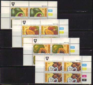 VENDA 1983 SUBTROPICAL FRUIT SET OF 4 MNH CONTROL BLOCKS OF 4