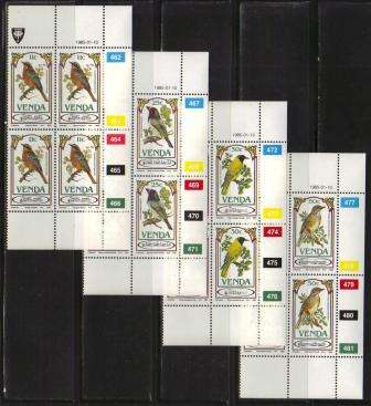 VENDA 1985 SONGBIRDS SET OF 4 MNH CONTROL BLOCKS OF 4