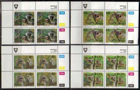 VENDA 1994 MONKEYS SET OF 4 MNH CONTROL BLOCKS OF 4