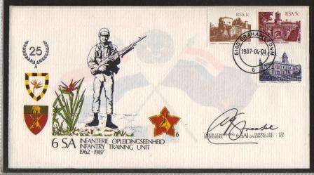 SA ARMY COM COVER # 6 - 25 YEARS 6 SA INFANTRY TRAINING UNIT - SIGNED IN BLACK INK