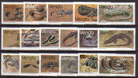 VENDA 1986 2ND DEFINITIVE REPTILES SET OF 17 MNH SINGLES
