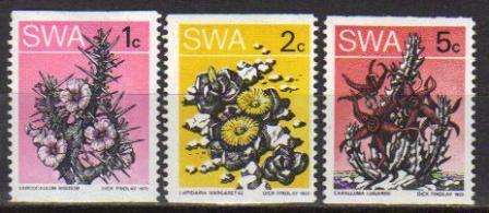 SWA 1973 2ND DECIMAL DEFINITIVE SUCCULENTS COILS SET OF 3 MNH SINGLES IMPERF TOP & BOTTOM