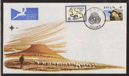 RSA 1972 WOOL BOARD DEFINITIVE UNADDRESSED OFFICIAL FDC 21 WITH ORANGE BROWN MOUNTAIN