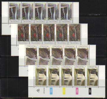 TRANSKEI 1979 WATERFALLS SET OF 4 MNH CONTROL STRIPS OF 5