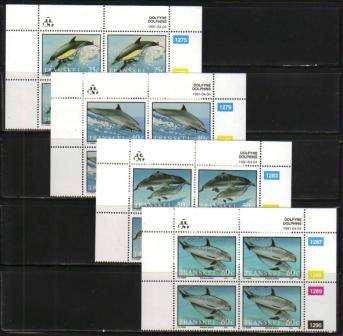 TRANSKEI 1991 DOLPHINS SET OF 4 MNH CONTROL BLOCKS OF 4