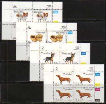 TRANSKEI 1993 DOGS SET OF 4 MNH CONTROL BLOCKS OF 4