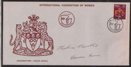 RSA 1975 INTERNATIONAL CONVENTION OF WOMEN COM COVER SIGNED BY THELMA NEVILLE AND MAUREEN FOURIE