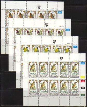 VENDA 1985 SONGBIRDS SET OF 4 MNH FULL SHEETS OF 10