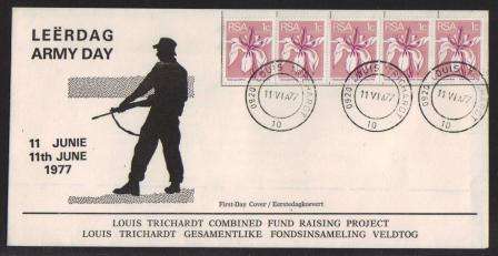 RSA MILITARY COM COVER - 1977 ARMY DAY 11TH JUNE LOUIS TRICHARDT