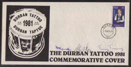 RSA MILITARY COM COVER - 1981 DURBAN TATOO SIGNED BY 3