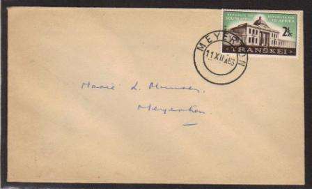 RSA 1963 TRANSKEI LEGISLATIVE ASSEMBLY PRIVATE FDC CXD MEYERTON 11/12/63