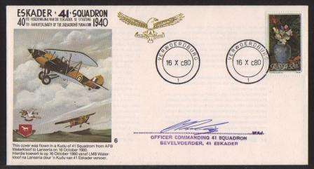 SA AIR FORCE (SAAF) FLIGHT COVER #6 - 1980 41 SQUADRON SIGNED BY OC 41 SQUADRON
