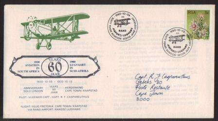 AVIATION 1980 FLIGHT COVER 60TH ANNIV AVIATION #966/4500 ADDRESSED TO CAPT CASPAREUTHUS
