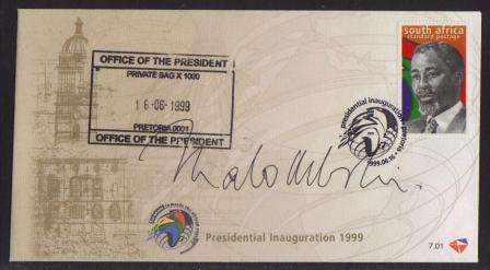 RSA 1999 PRESIDENTIAL INAUGURATION FDC 7.01 SIGNED BY PRESIDENT THABO MBEKI - SELDOM OFFERED