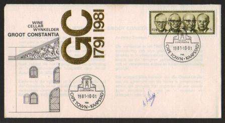 RSA 1981 GROOT CONSTANTIA WINE CELLAR SIGNED COM COVER