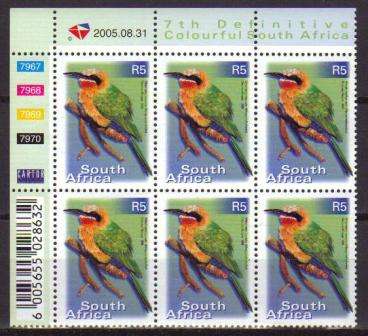 RSA 2005 7TH DEFINITIVE  R5 BIRDS MNH CONTROL BLOCK 7967 OF 6 DATED 2005/08/31