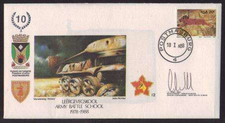 SA ARMY COM COVER # 12 - 10 YEARS ARMY BATTLE SCHOOL - SIGNED IN BLACK