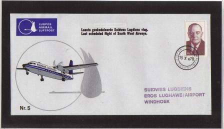 AVIATION 1978 SOUTH WEST AIRWAYS FLIGHT COVER #5 - LAST SCHEDULED FLIGHT OF SOUTH WEST AIRWAYS