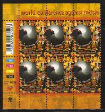 RSA 2001 WORLD CONFERENCE AGAINST RACISM MNH CONTROL BLOCK OF 6