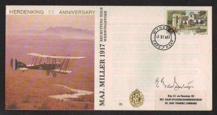 SA AIR FORCE (SAAF) FLIGHT COVER # 31 - 70TH ANNIV MAJ MILLER RECRUITING TOUR SIGNED
