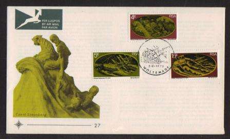 RSA 1973 WOLRAAD WOLTEMADE UNADDRESSED OFFICIAL FDC 27 WITH DARK AIRMAIL TAG