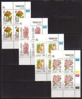 TRANSKEI 1990 INDIGENOUS FLORA SET OF 4 MNH CONTROL BLOCKS OF 4