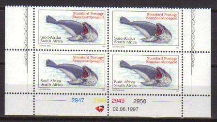 RSA 1997 6TH DEFINITIVE THREATENED FAUNA SP SEAL MNH CONTROL BLOCK 2947/2950 PANE A DATED 1997/06/02