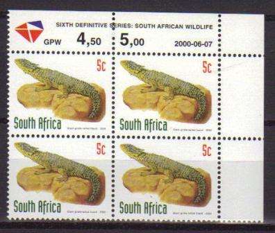 RSA 2000 6TH DEFINITIVE THREATENED FAUNA 5c MNH CONTROL BLOCK UNNUMBERED PANE B DATED 2000/06/07