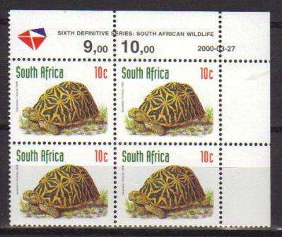 RSA 2000 6TH DEFINITIVE THREATENED FAUNA 10c MNH CONTROL BLOCK UNNUMBERED PANE B DATED 2000/03/27
