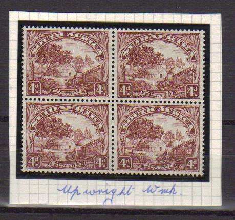 UNION SA 1932 4d ROTO PRINTING PRETORIA MINT BLOCK OF 4 SACC 47 WITH UPRIGHT WMK